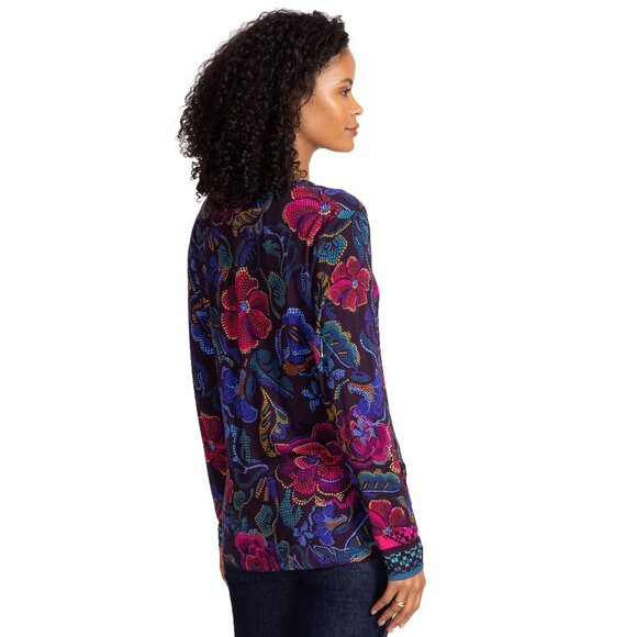 Johnny Was Janie Favorite Aphaia Long Swing Tee Floral Shirt Blue Pink Top NEW - Picture 4 of 7